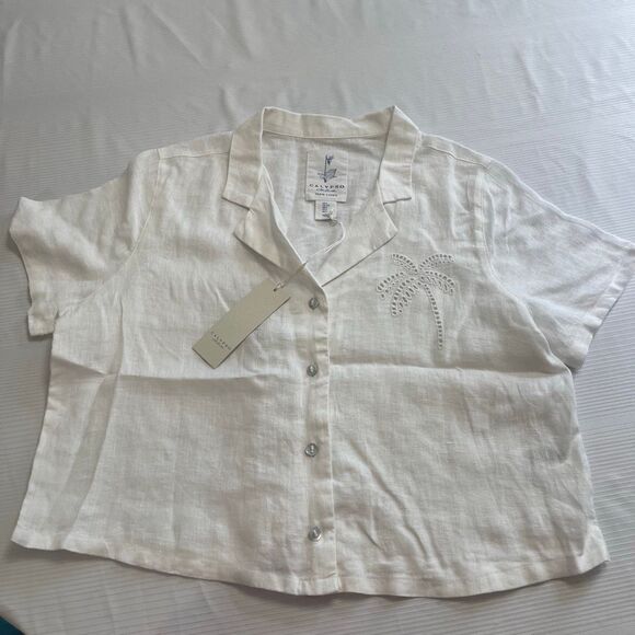 NWT Calypso St. Barth Linen Embroidered Camp Shirt White Size Large - Picture 1 of 8